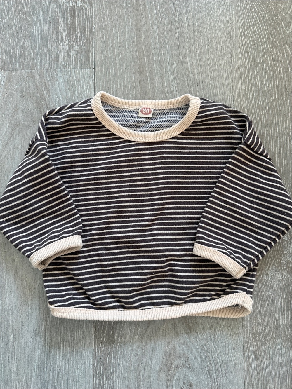 Striped Crewneck Baby Top in Brown & Cream 9M